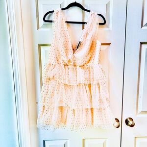 Lulu Blush Tulle Tiered Party Dress with gold polka dots